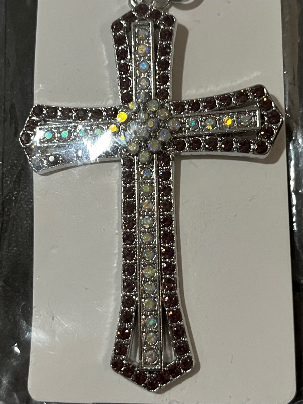 Sparkling Silver Crystal Cross Bag charm/Keychain- Clear and Purple